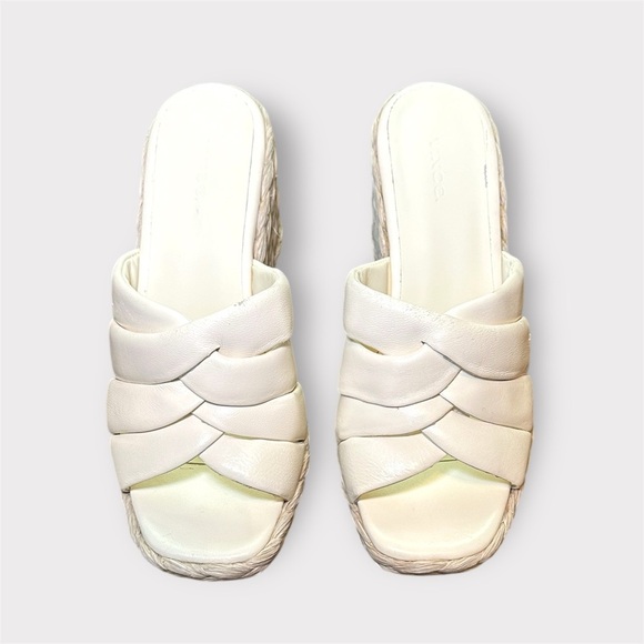 Vince Ivory / Cream Gilian Braided Leather Raffia Wedge Platform Sandals- 8 - Picture 2 of 8